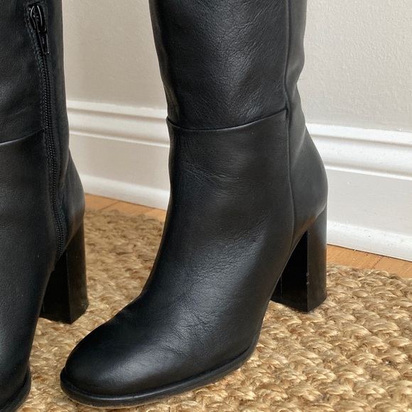 by Anthropologie Tall Black Leather Block Heel Boots. Size 7 - Picture 5 of 12